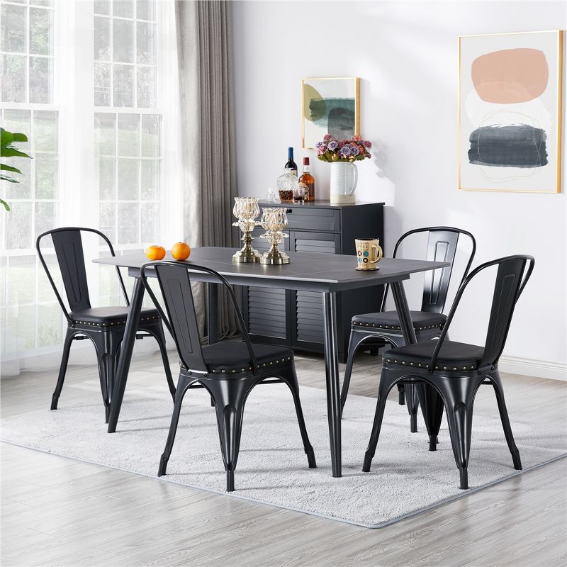 Yaheetech Pack of 4 Stackable Industrial Style Vintage Riveted Metal Dining Chairs, for Indoor Outdoor Bistro Cafe, 4 of 9