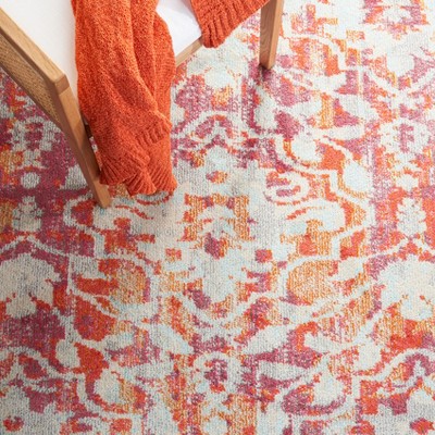 Ivory and Orange Geometric Flat Woven Area Rug