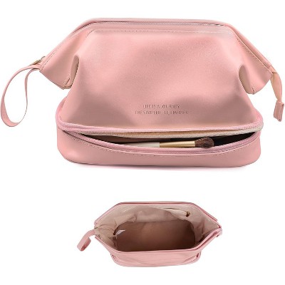 Paaaawaters Large Capacity Makeup Bag Ladies Cosmetic Bag Travel Bag with Compartments Portable PU Leather Travel Makeup Bag
