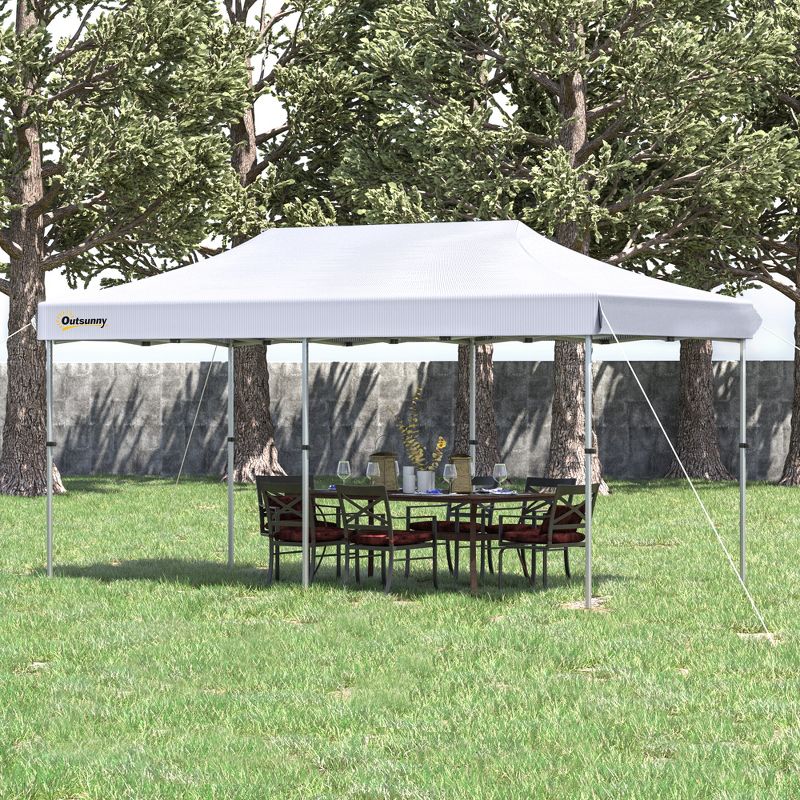 Outsunny 10'x20' Aluminum Pop Up Canopy Folding Instant Shelter Party Tent with Wheeled Bag, Thicker Tube, Ground Stakes for Patio Backyard, 2 of 9