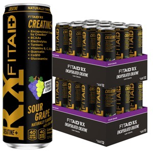FITAID RX Recovery Blend Plus Encapsulated Creatine, BCAAs, Glucosamine, 100% Clean, Paleo, Vegan, Gluten-Free, Sour Grape 12 Fl Oz. cans (Pack of 24) - 1 of 4