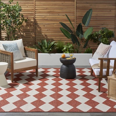 Positano Terracotta and Off-White Diamond Outdoor Rug 7' x 10'