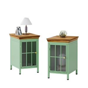 Nightstand Bedside Table with Storage Cabinet and  Solid Wood Tabletop (Set of Two Pieces) - 1 of 4