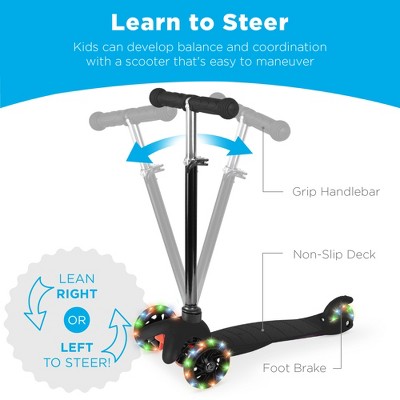 Black Adjustable Kids Kick Scooter with Light-Up Wheels
