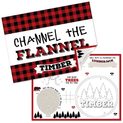 Big Dot of Happiness Lumberjack - Channel the Flannel - Paper Buffalo Plaid  Birthday Party Coloring Sheets - Activity Placemats - Set of 16