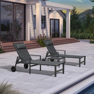 PURPLE LEAF Patio Lounge Chair Set of 3 Outdoor Chaise Lounger with Armrest Side Table and Wheels Sunbathing Tanning Recliner Including Pillows - 1 of 4