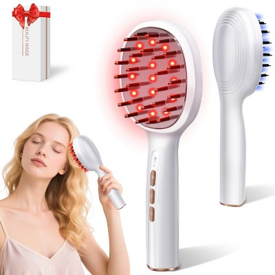 Laser Therapy Hair Growth Comb - EMS Scalp Massager with Red Light & Vibration - Red Light Therapy for Hair Loss Women & Men - IPX6 Waterproof - White