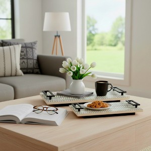 Trays for House, Bed, and Coffee Table Decor - Modern Decorative Trays with Sleek Handles for Jewelry or Trinkets - Set of 2 - 22", 18" Black & White - 1 of 4