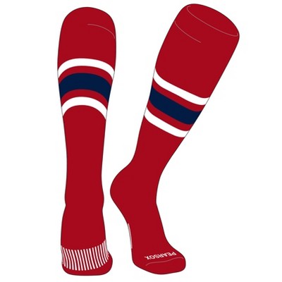 PEAR SOX Striped OTC Baseball, Softball, Football Socks (B) Red, White, Navy