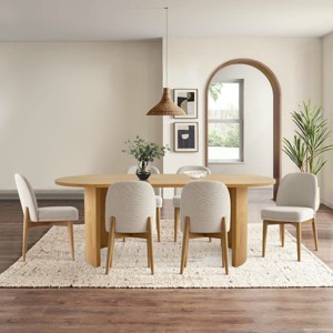 7-Piece Oval Dining Table Set, Modern Wood Table in Black or Oak with 6 Upholstered Chairs, Solid Wood Legs-Maison Boucle - 1 of 4