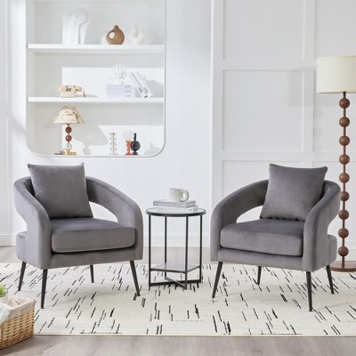 Vynxaria Modern Velvet Open Back Accent Chair with Metal Legs ¨C Cozy Barrel Lounge Chair in Green
