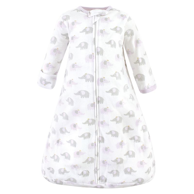 Hudson Baby Infant Girl Cotton Long-Sleeve Wearable Sleeping Bag, Sack, Blanket, Lilac Elephants Long Sleeve, 3 of 5