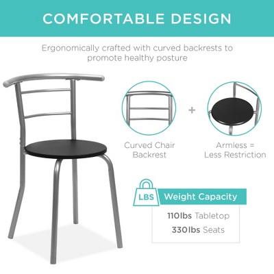 Compact Black/Silver 3-Piece Dining Set with Built-In Wine Rack
