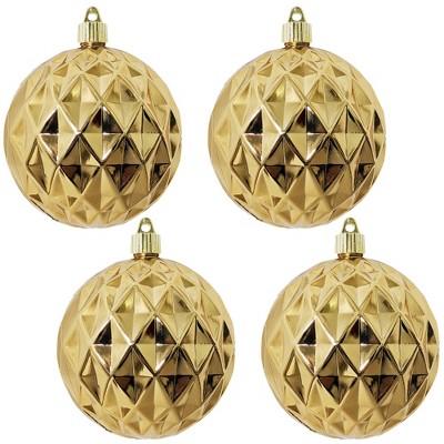 Christmas by Krebs 4ct Gilded Gold Shatterproof Diamond Christmas Ball Ornaments 4" (100mm)