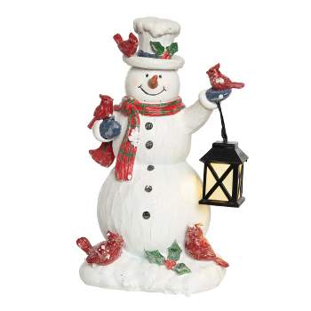 Transpac Resin 11.75 in. White Christmas Light Up Snowman and Cardinals Decor