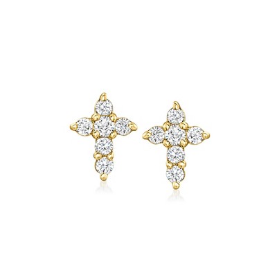 Ross-Simons 0.10 ct. t.w. Diamond Cross Earrings in 10kt Yellow Gold