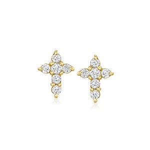 Ross-Simons 0.10 ct. t.w. Diamond Cross Earrings in 10kt Yellow Gold - 1 of 3
