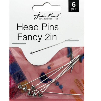 John Bead Must Have Findings Metal Antique Silver 2" Fancy Head Pins for Jewelry Making Findings, 6 Pieces
