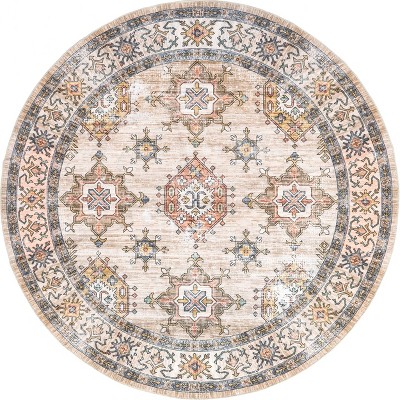 Finley Beige Round Machine Washable Synthetic Area Rug
