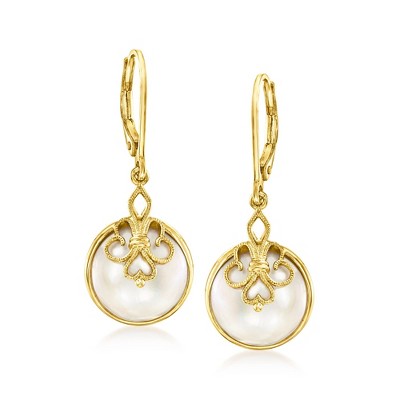 Ross-Simons 11-11.5mm Cultured Mabe Pearl Milgrain Drop Earrings in 18kt Gold Over Sterling