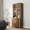 77'' Display Bookshelf with Glass Door and Storage Cabinets,Walnut & Brass,17.4"D x 32.99"Wx 77.17"H - 2 of 4