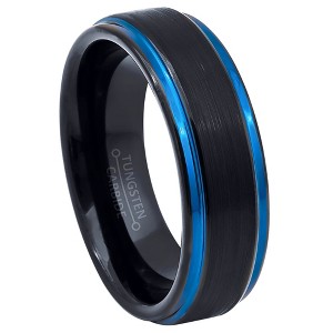 Jewelry Avalanche 6mm Black & Blue Trim Tungsten Carbide Wedding Band, Comfort-fit - 1 of 4