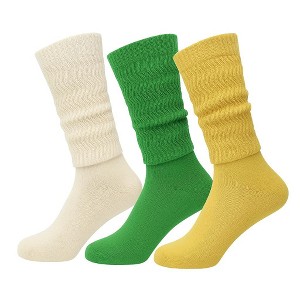 Women’s Vintage Inspired Slouch Socks Soft Cotton Blend Knee-High, 3 Pairs - 1 of 4