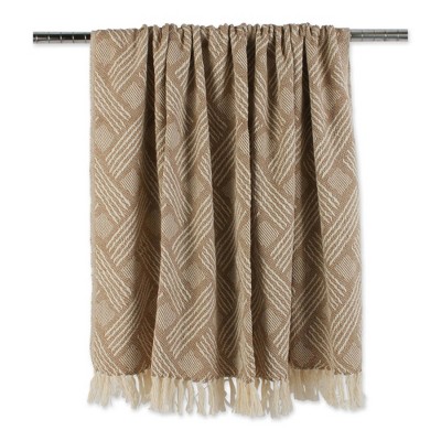 Stone Basketweave Cotton Throw Blanket with Fringe, 50x60