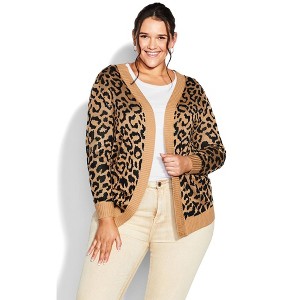 Avenue Women's Plus Size Longline Print Cardigan - 1 of 4