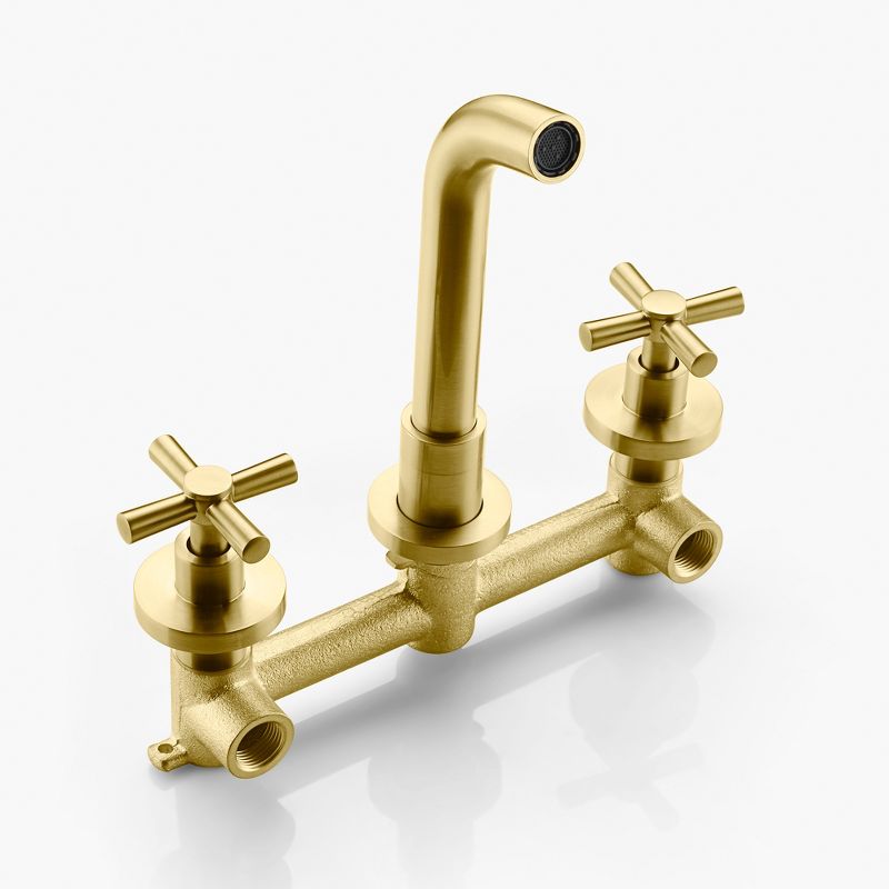 SUMERAIN Wall Mount Bathroom Faucet Two Cross Handles with Brass Rough-in Valve, Brushed Gold, 6 of 8