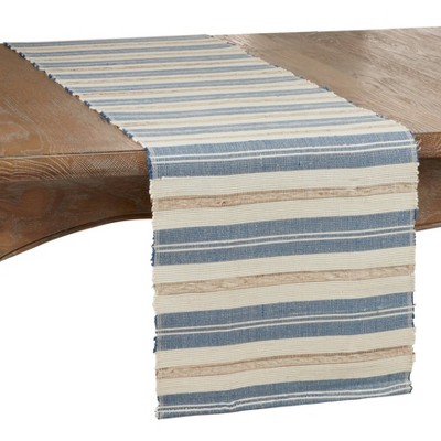 72" x 14" Water Hyacinth Striped Table Runner Blue - Saro Lifestyle