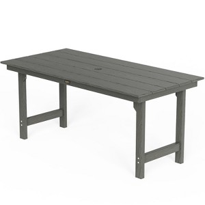 VINGLI 6-Person Outdoor Dining Table, HDPE All-Weather Rectangle Patio Dining Table with Umbrella Hole, Outdoor Patio Table for Garden, Backyard - 1 of 4