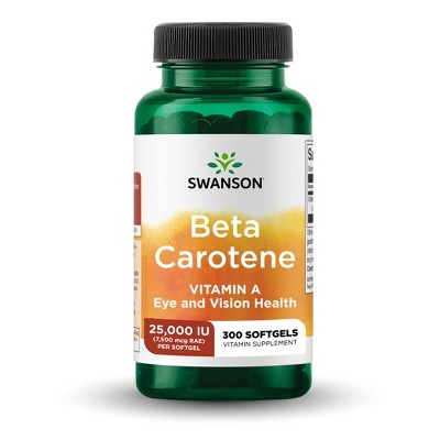 Swanson Beta-Carotene Vitamin A Supplement, Helps Promote Healthy Skin, Hair & Eyes, 25,000 IU (300 Softgels).
