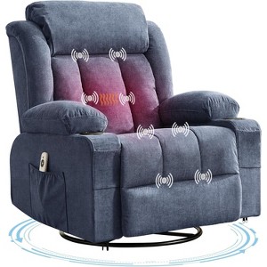 Rocker Recliner Chair with Heat and Massage, 360° Swivel Oversized Recliner for Adults, Single Sofa Seat 2 Side Pockets, Cup Holders, and USB Ports - 1 of 4