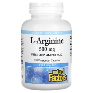 Natural Factors L-Arginine, 180 Vegetarian Capsules (500 mg per Capsule) - 1 of 2