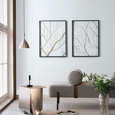 Gold and Silver Tree Branches Wall Decor Panels Set
