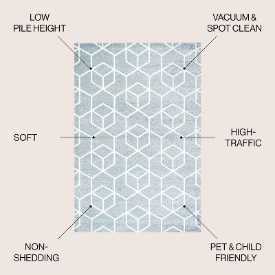 Scandinavian Light Blue & White Geometric Flatweave 3x5 Rug