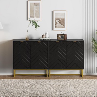 Modern Sideboard Buffet Cabinet with Storage Set of 2, Wood Accent Storage Cabinet with Doors