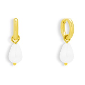 EVRY JEWELS WATERPROOF Gold or Silver Plated Stainless Steel Pearl Drop Charm Hoop Earrings - 1 of 1