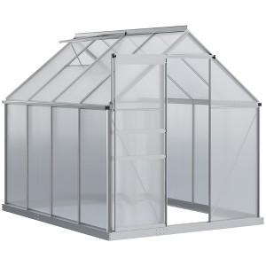 8' x 6' Aluminum Outdoor Greenhouse, Polycarbonate Walk-in Garden Greenhouse Kit with Adjustable Roof Vent, Rain Gutter and Sliding Door for Winter - 1 of 4