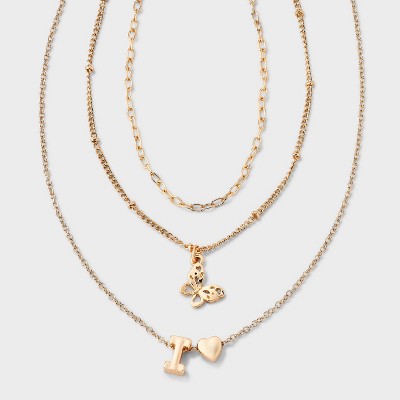 Girls' Initial with Choker and Layered Necklace Set - art class™ Gold