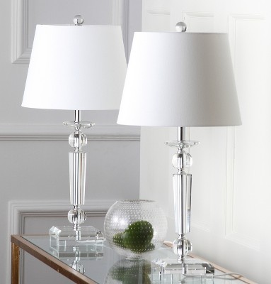 Elegant Crystal Candlestick Table Lamp Set with White Cotton Shade