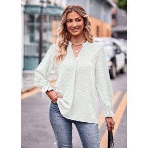 Coolmee Women's Boho Long Sleeve Shirts Dressy Casual V Neck Fall Fashion Flowy Blouses - 1 of 4