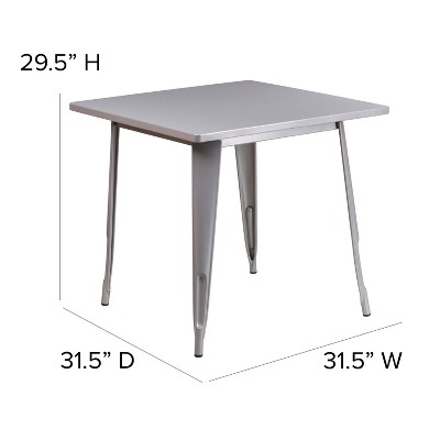 Silver Metal Square Indoor-Outdoor Dining Table, 31.5"