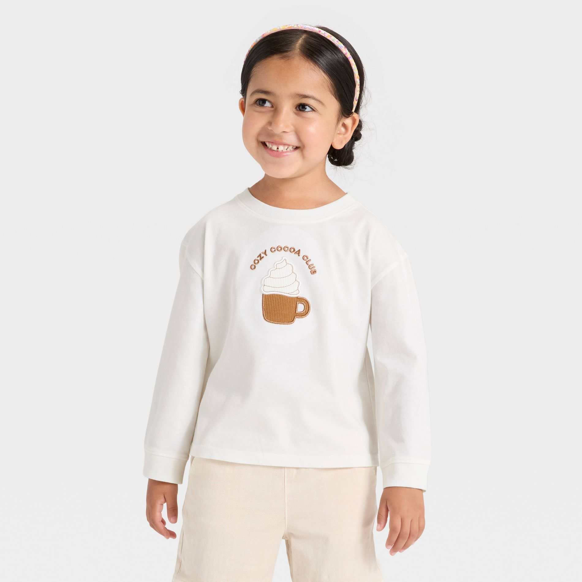 Toddler Girls' Long Sleeve Relaxed T-Shirt - Cat & Jack™ Cream 2T