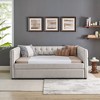 Kumasinova Modern Eucalyptus Wood Daybed with Twin Trundle Bed,Soft Linen Upholstered Sofa Bed with Tufted Framed Sides,300lbs Max - 2 of 4