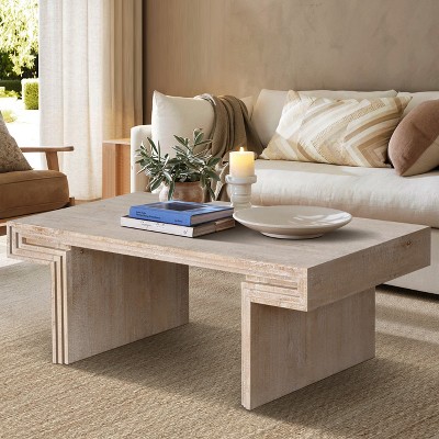 KWPZQEB Wooden Coffee Table - Wood Texture Design & Rustic Finish, Double-Tier Structure Center Table for Living Room