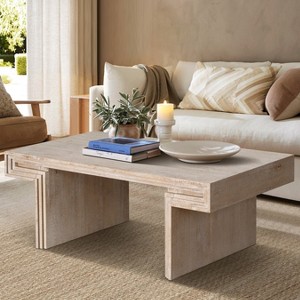 KWPZQEB Wooden Coffee Table - Wood Texture Design & Rustic Finish, Double-Tier Structure Center Table for Living Room - 1 of 4
