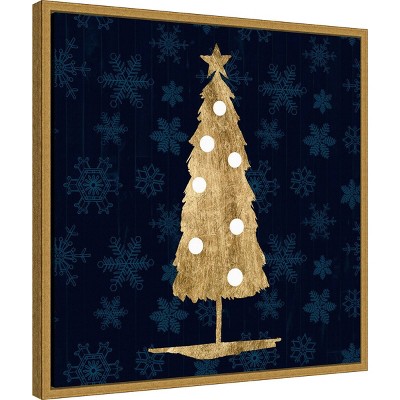 Golden Christmas Tree on Navy Blue Canvas Wall Art