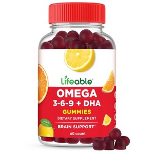 Lifeable - Omega 3 6 9 Gummies with Vegan DHA, Plant-Based Flaxseed Oil Omega 3 Fish Oil Alternative, Supplement for Adults, Men & Women, 60 Gummies - 1 of 4
